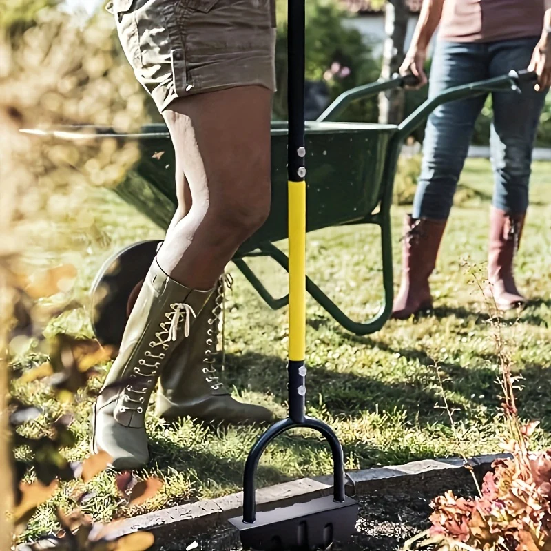 Heavy-Duty Manual Lawn Edger Tool with Ergonomic Handle - Black Metal Half Moon Shovel for Efficient Weeding and Trimming, Wide Foot Pedal Design for Stability, Ideal for Yard and Garden Maintenance